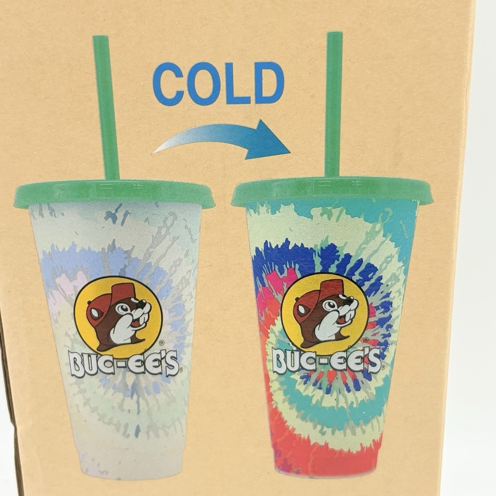 Buc-ee's Color Changing Reusable  Tumblers Cup With Lid and Straws 5 Pack New